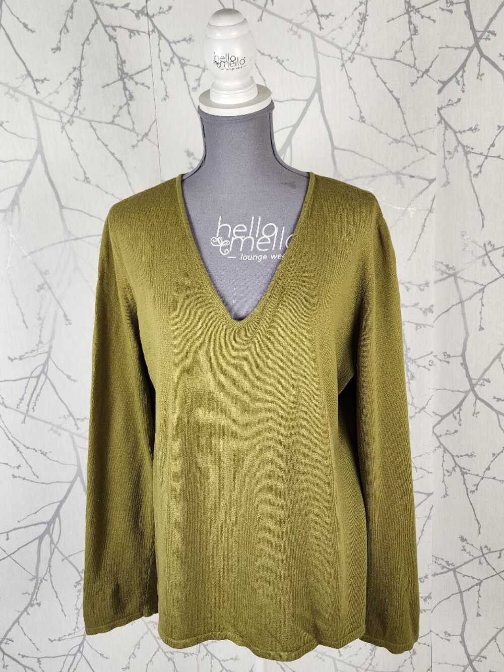 Anne Klein Chartreuse Cotton Cashmere Blend Knit Button Cuff Sweater